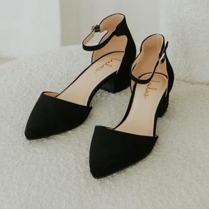 Lulu's Lucinda Black Nubuck Ankle Strap Pumps